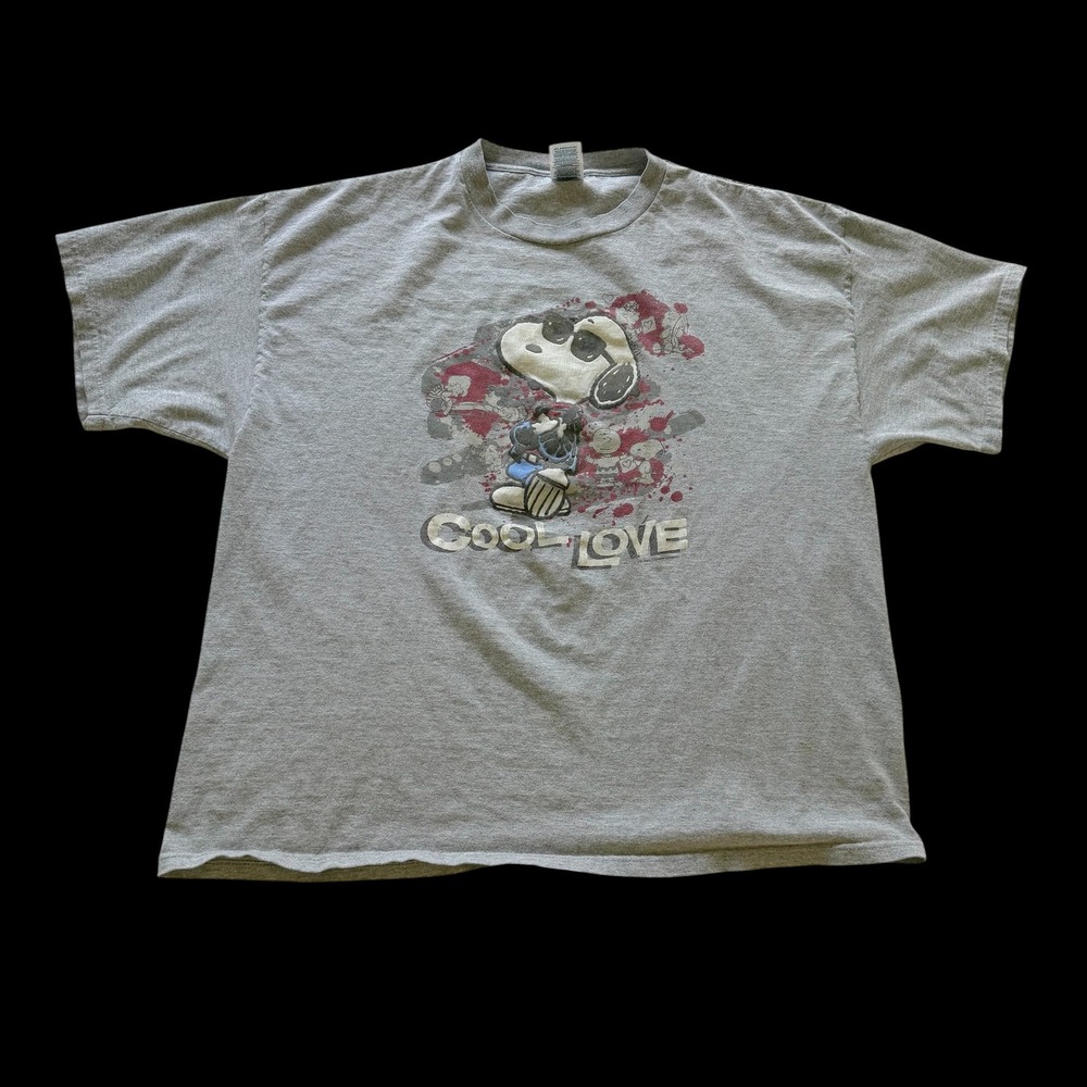 Y2K Peanuts Joe Cool Snoopy T-Shirt 2XL Gray Cool Love Distressed